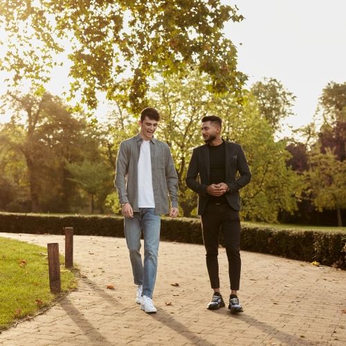 Students walking on path
