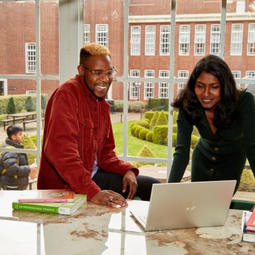 Student in Regent's lobby
