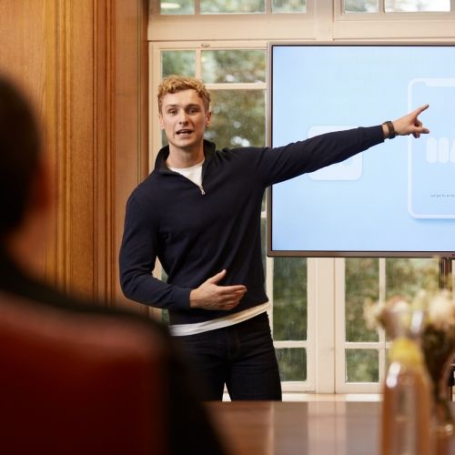 Student in boardroom